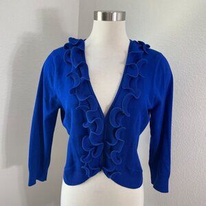 NEW Cable &‎ Gauge Womens Large Blue Ruffle Cardigan Sweater 3/4 Sleeve Knit